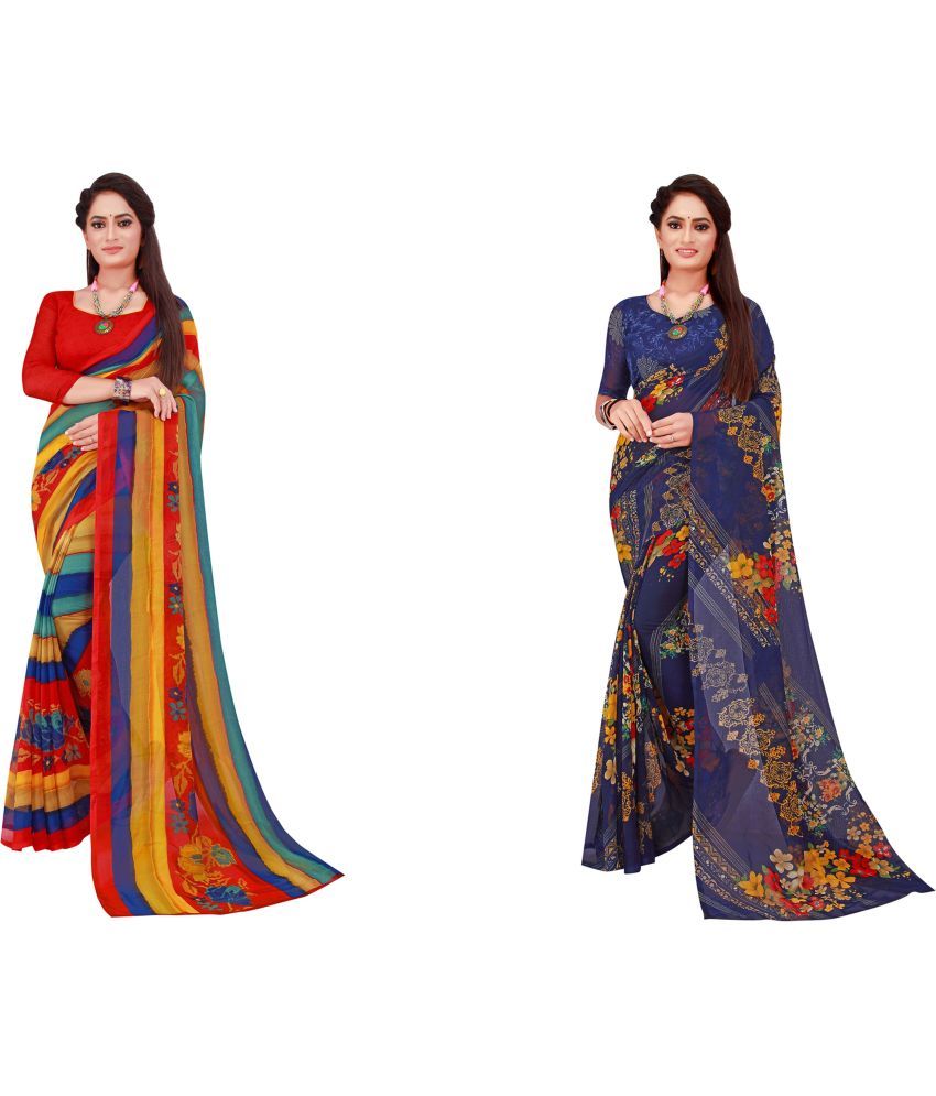     			Saadhvi Cotton Silk Printed Saree With Blouse Piece - Multicolor ( Pack of 2 )