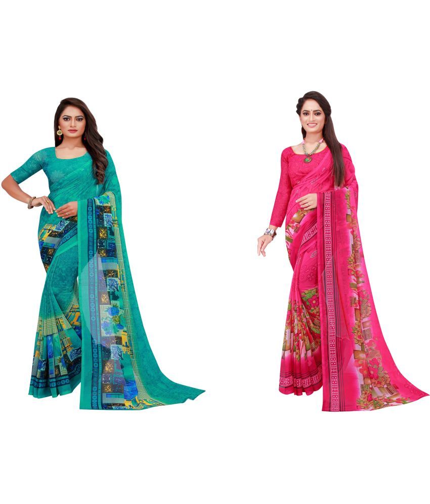     			Saadhvi Cotton Silk Printed Saree With Blouse Piece - Multicolor ( Pack of 2 )