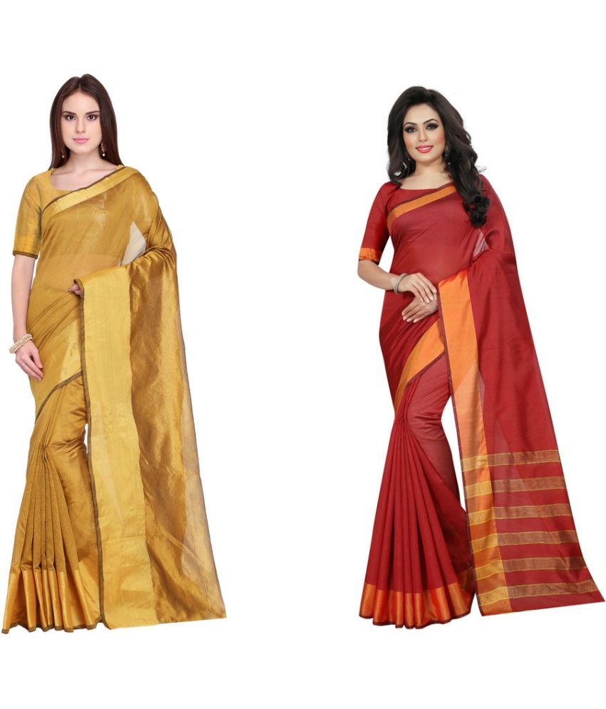     			Saadhvi Cotton Silk Printed Saree With Blouse Piece - Multicolor ( Pack of 2 )