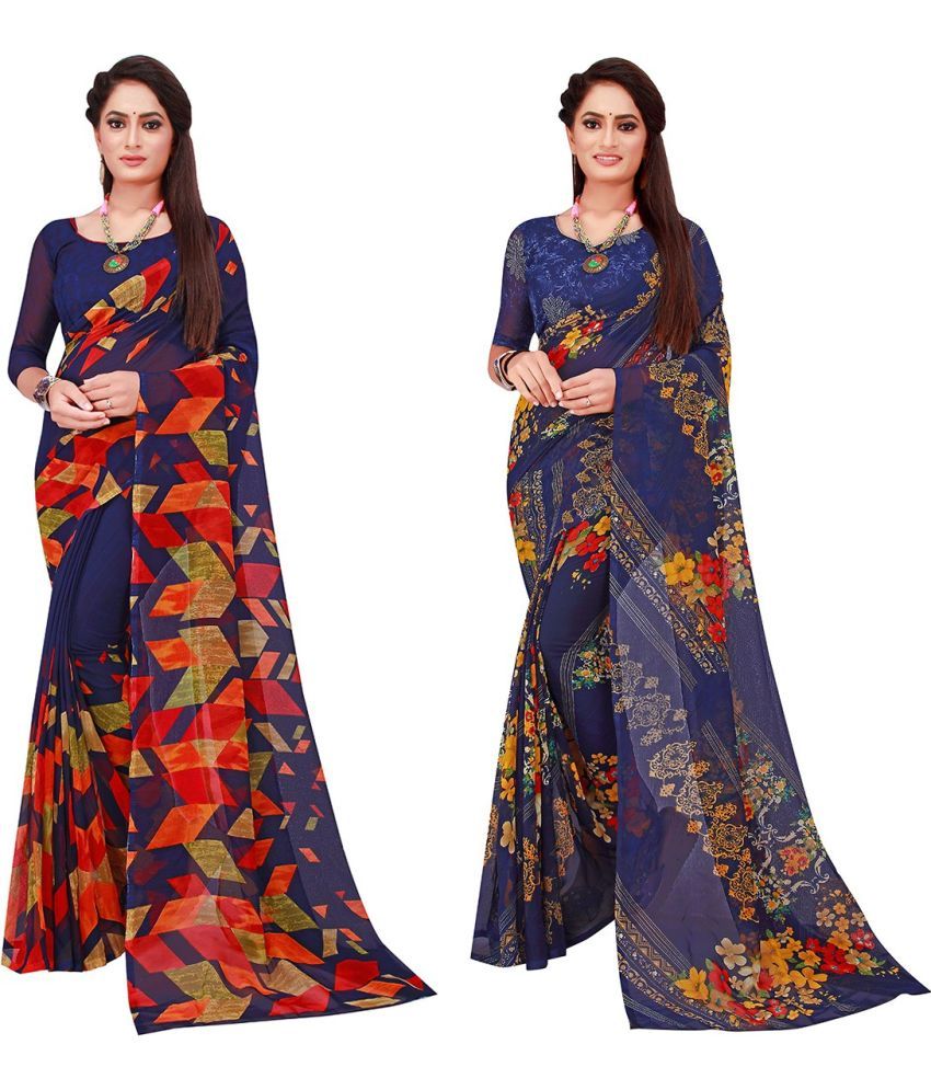     			Saadhvi Cotton Silk Printed Saree With Blouse Piece - Multicolor ( Pack of 2 )