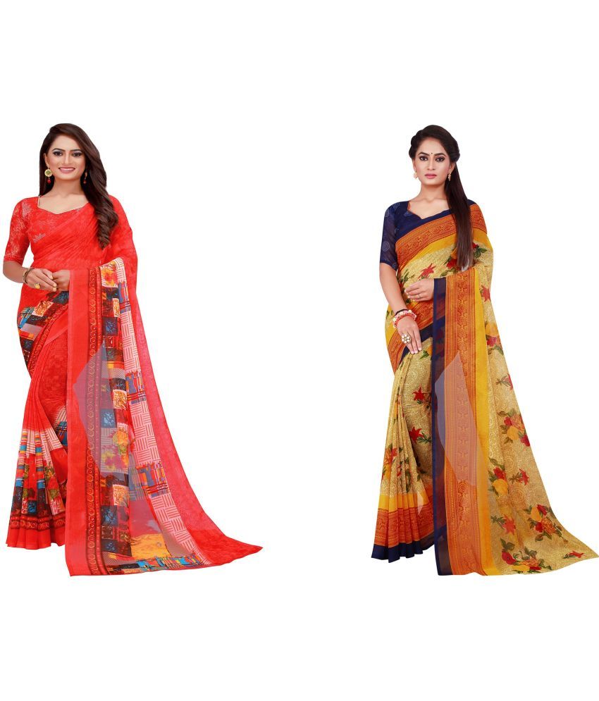     			Saadhvi Cotton Silk Printed Saree With Blouse Piece - Multicolor ( Pack of 2 )