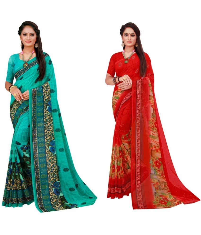     			Saadhvi Cotton Silk Printed Saree With Blouse Piece - Multicolor ( Pack of 2 )