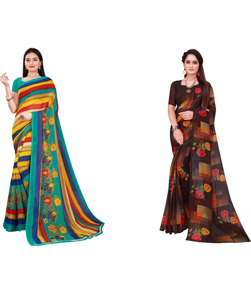     			Saadhvi Cotton Silk Printed Saree With Blouse Piece - Multicolor ( Pack of 2 )