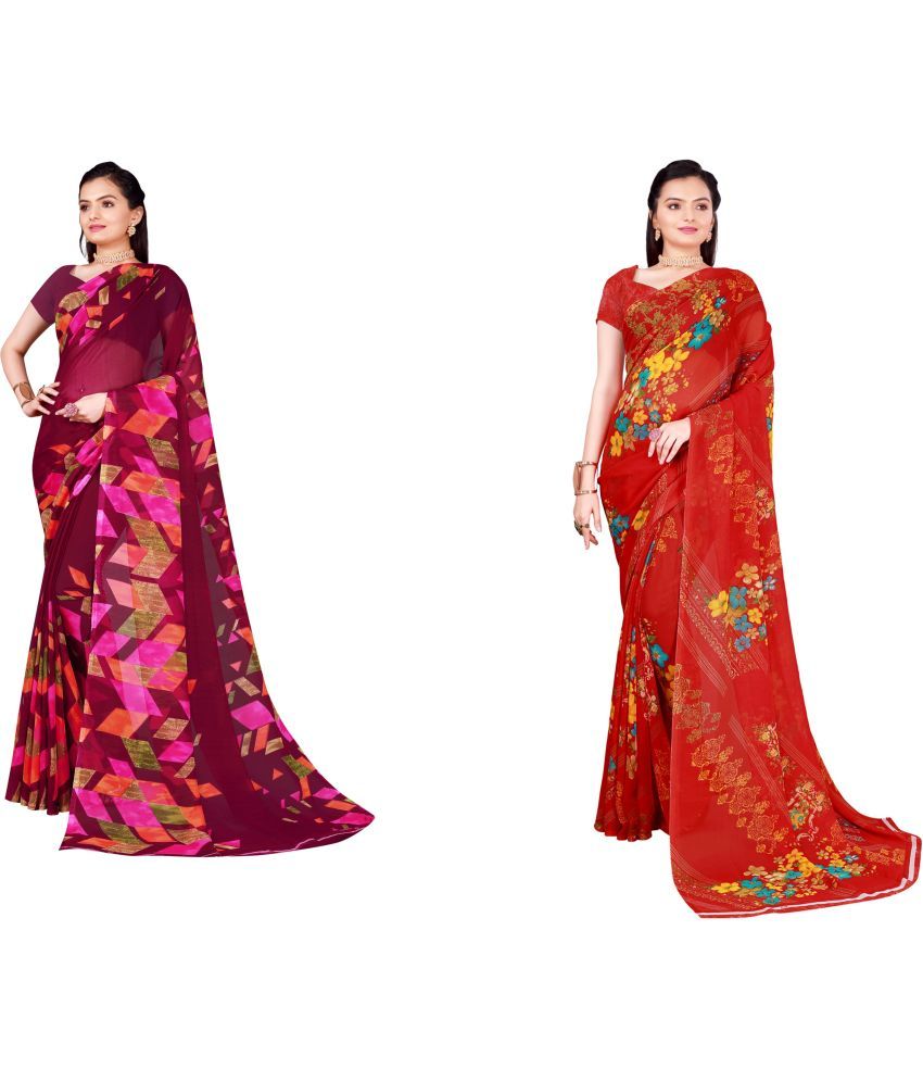     			Saadhvi Cotton Silk Printed Saree With Blouse Piece - Multicolor ( Pack of 2 )