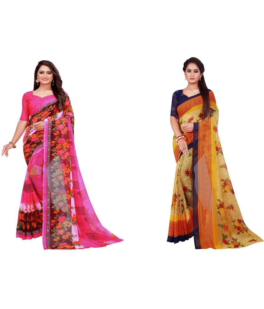     			Saadhvi Cotton Silk Printed Saree With Blouse Piece - Multicolor ( Pack of 2 )