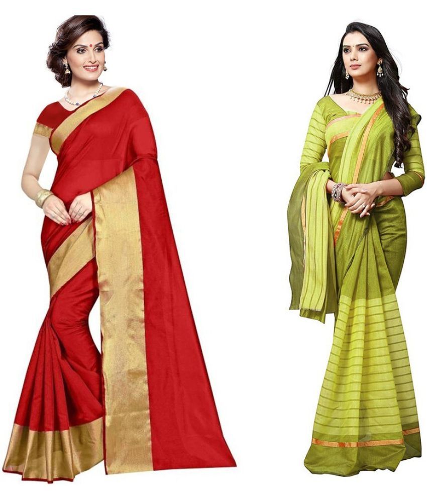     			Saadhvi Cotton Silk Printed Saree With Blouse Piece - Multicolor ( Pack of 2 )