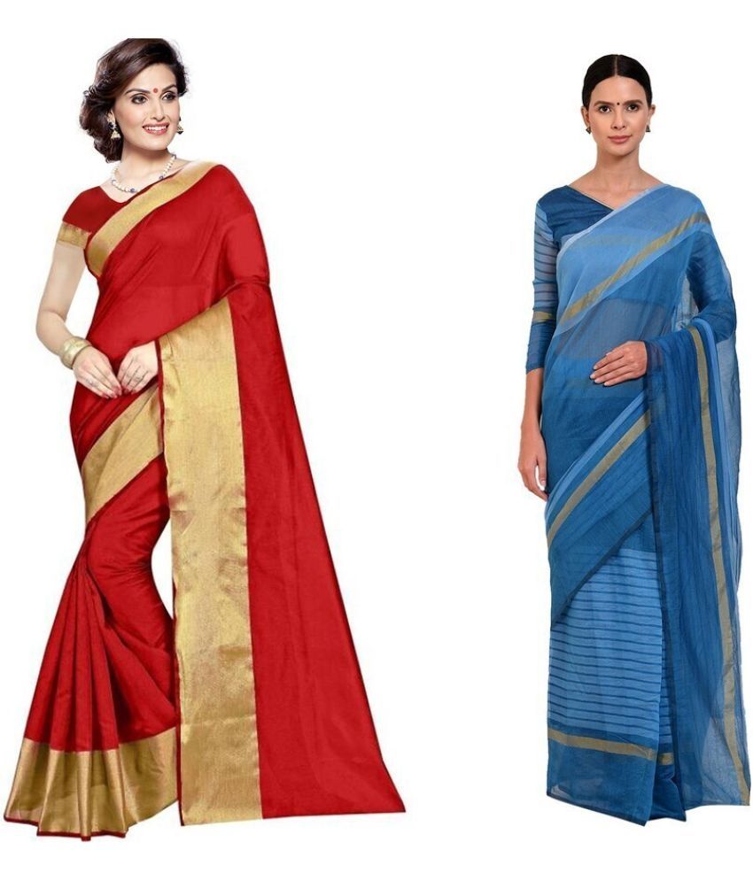     			Saadhvi Cotton Silk Printed Saree With Blouse Piece - Multicolor ( Pack of 2 )