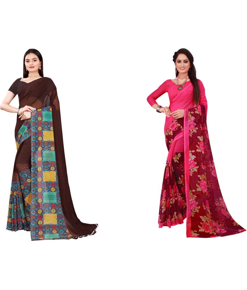     			Saadhvi Cotton Silk Printed Saree With Blouse Piece - Multicolor ( Pack of 2 )