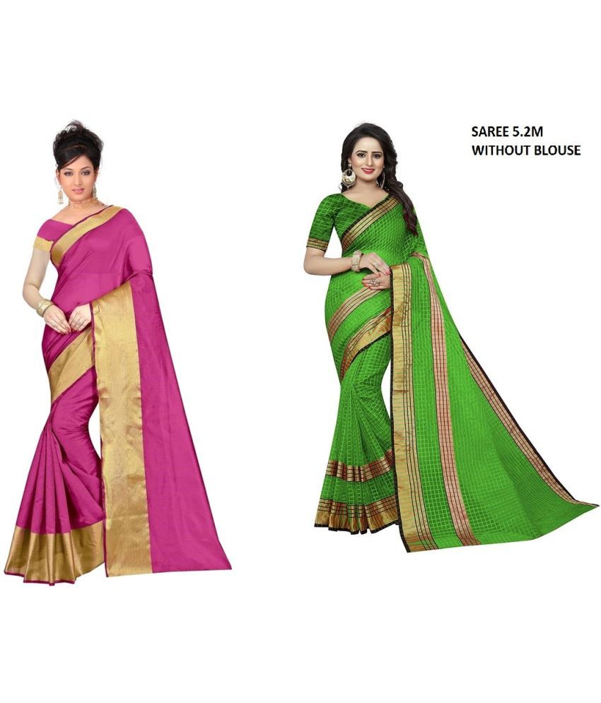     			Saadhvi Cotton Silk Printed Saree With Blouse Piece - Multicolor ( Pack of 2 )