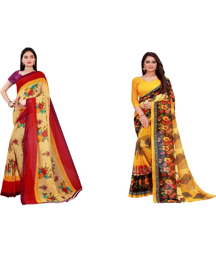     			Saadhvi Cotton Silk Printed Saree With Blouse Piece - Multicolor ( Pack of 2 )