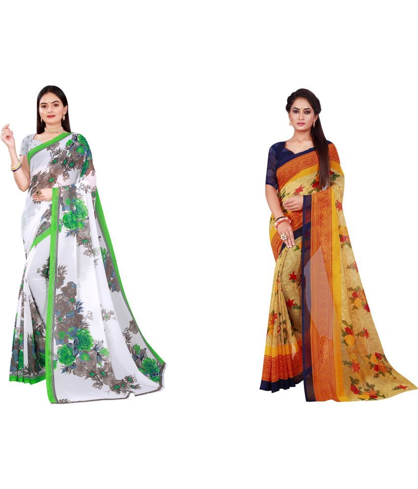     			Saadhvi Cotton Silk Printed Saree With Blouse Piece - Multicolor ( Pack of 2 )