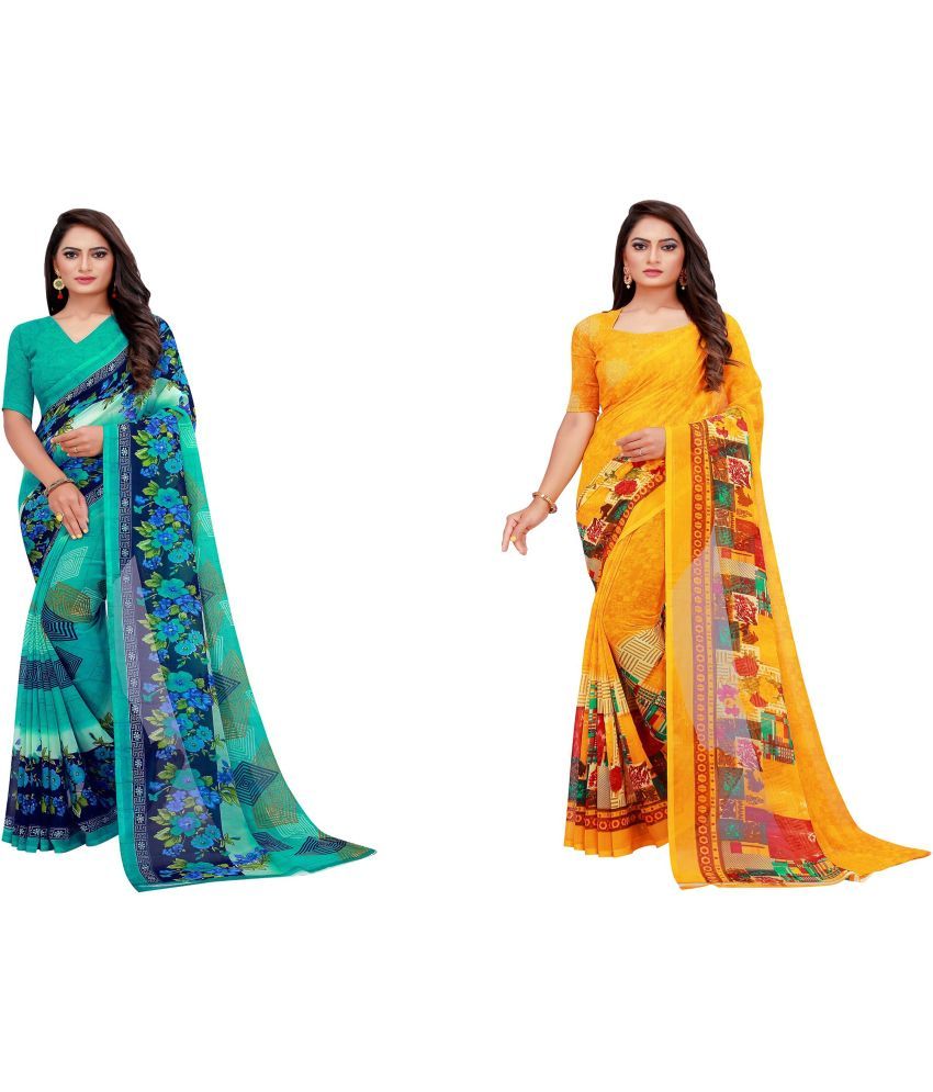     			Saadhvi Cotton Silk Printed Saree With Blouse Piece - Multicolor ( Pack of 2 )