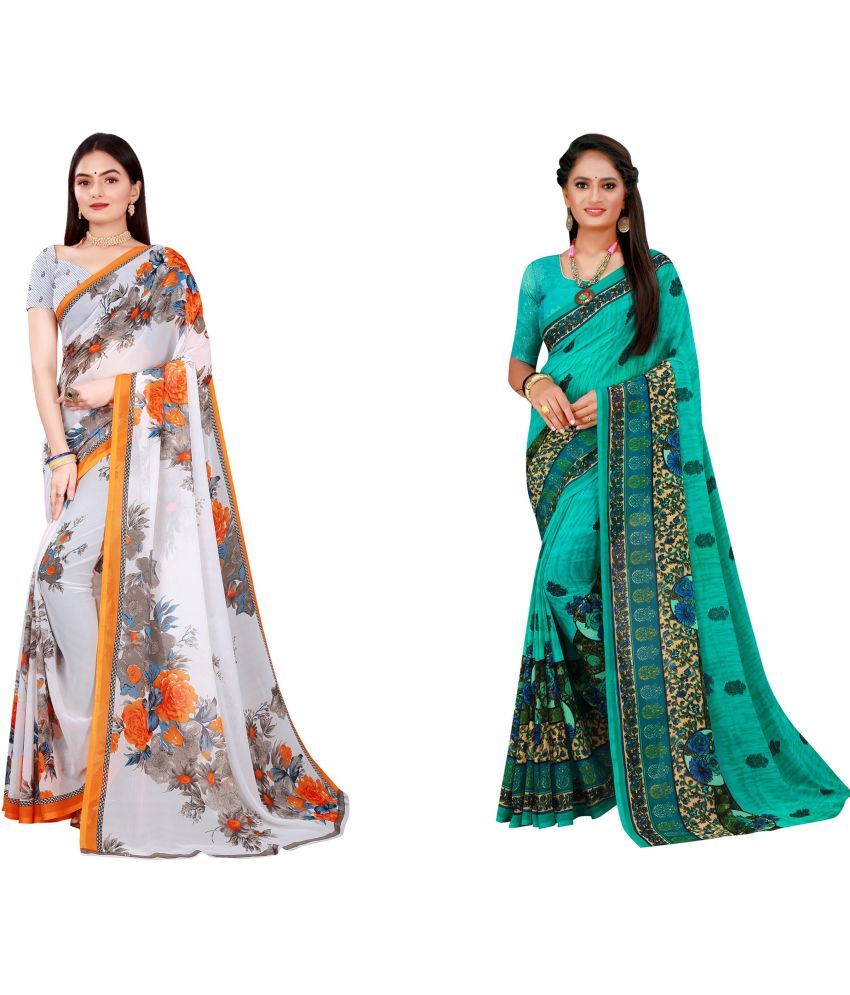     			Saadhvi Cotton Silk Printed Saree With Blouse Piece - Multicolor ( Pack of 2 )