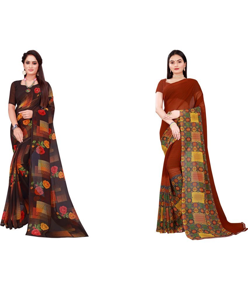     			Saadhvi Cotton Silk Printed Saree With Blouse Piece - Multicolor ( Pack of 2 )