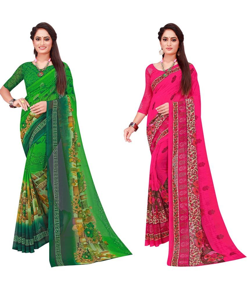     			Saadhvi Cotton Silk Printed Saree With Blouse Piece - Multicolor ( Pack of 2 )