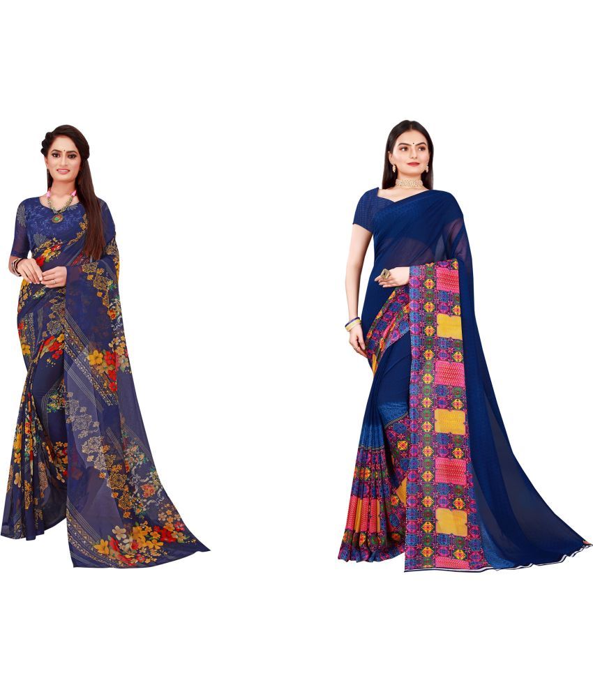     			Saadhvi Cotton Silk Printed Saree With Blouse Piece - Multicolor ( Pack of 2 )