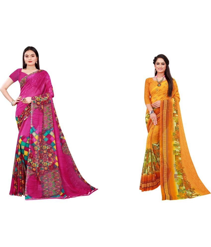     			Saadhvi Cotton Silk Printed Saree With Blouse Piece - Multicolor ( Pack of 2 )