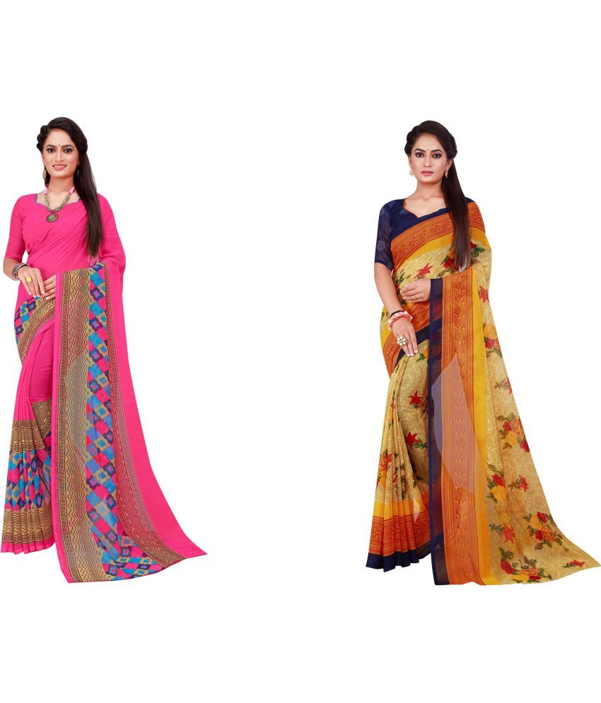     			Saadhvi Cotton Silk Printed Saree With Blouse Piece - Multicolor ( Pack of 2 )