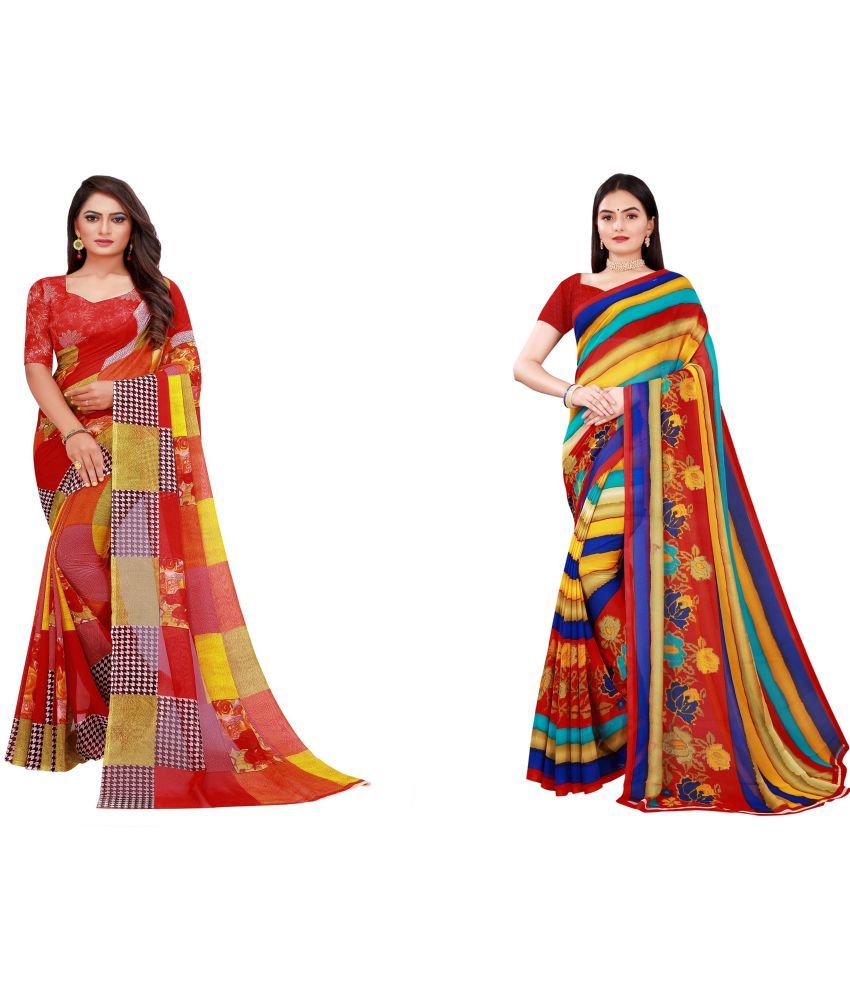     			Saadhvi Cotton Silk Printed Saree With Blouse Piece - Multicolor ( Pack of 2 )