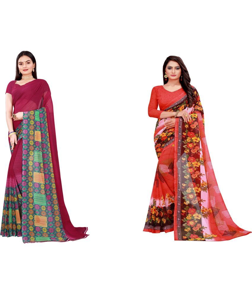     			Saadhvi Cotton Silk Printed Saree With Blouse Piece - Multicolor ( Pack of 2 )