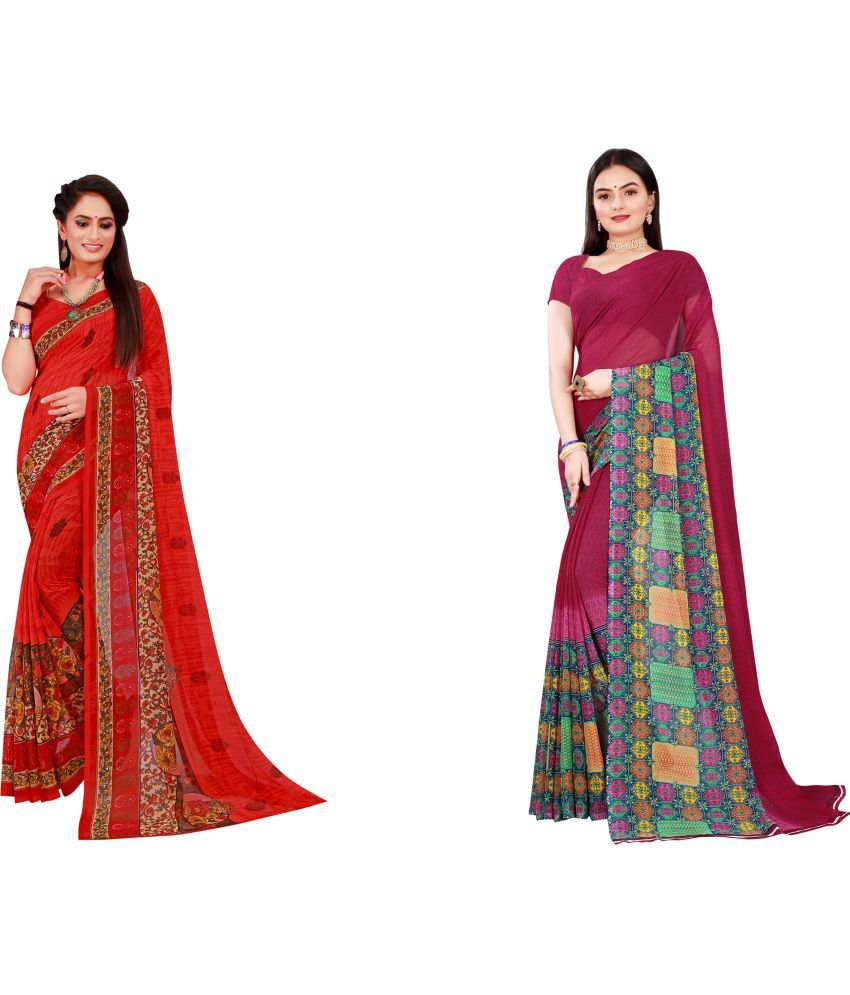     			Saadhvi Cotton Silk Printed Saree With Blouse Piece - Multicolor ( Pack of 2 )