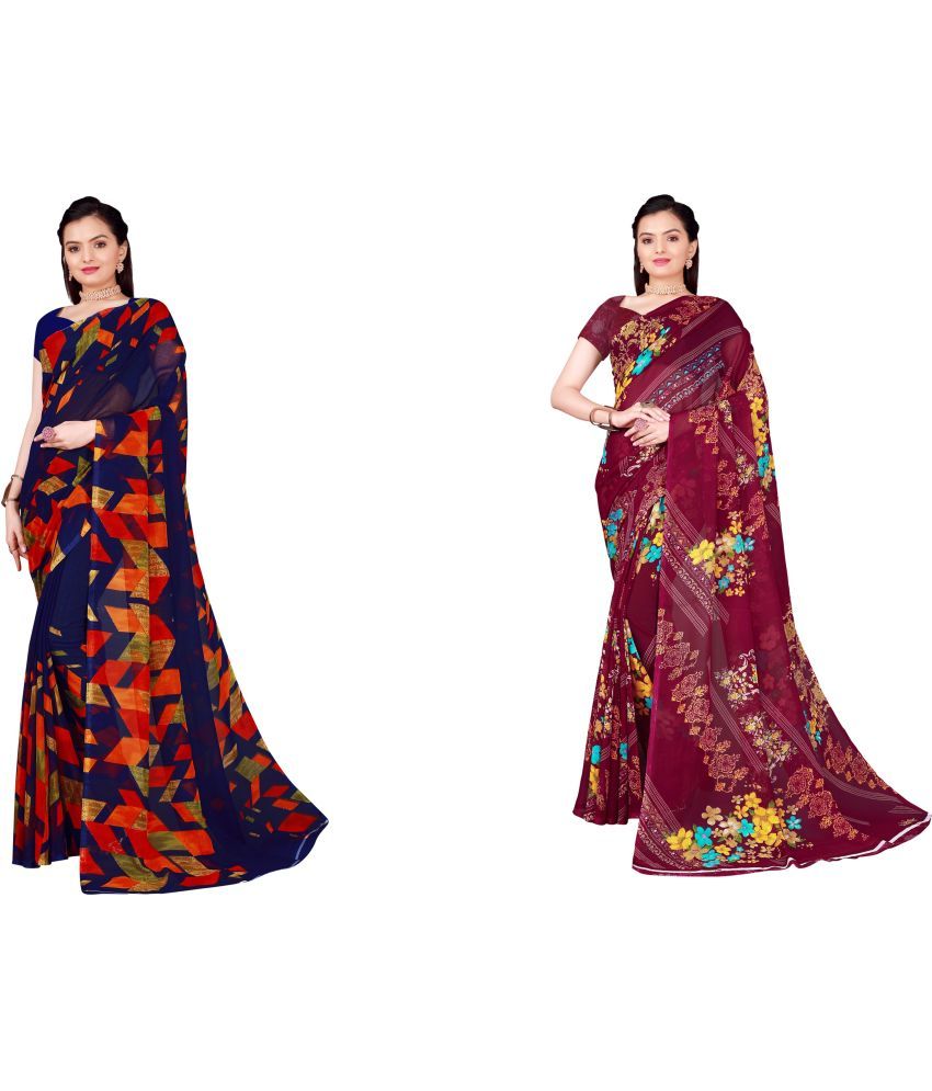     			Saadhvi Cotton Silk Printed Saree With Blouse Piece - Multicolor ( Pack of 2 )