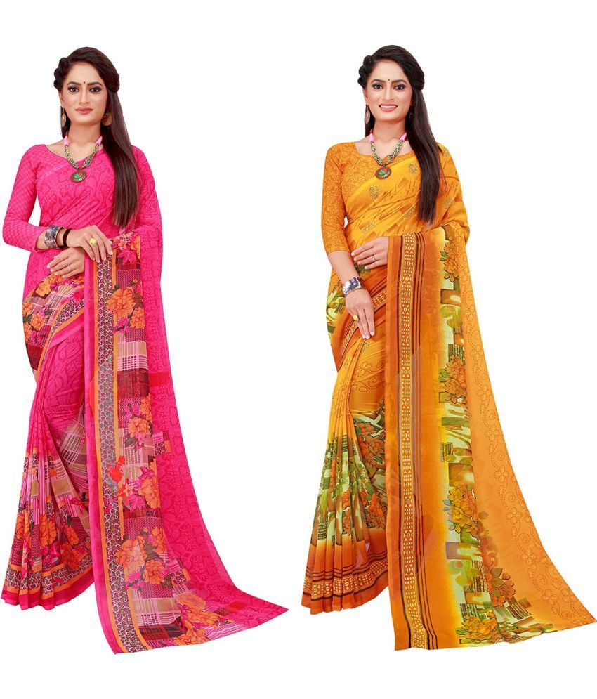     			Saadhvi Cotton Silk Printed Saree With Blouse Piece - Multicolor ( Pack of 2 )