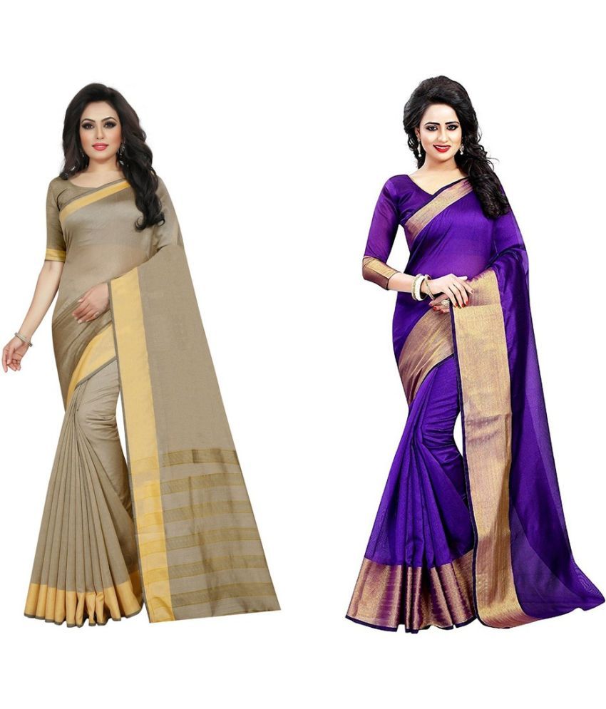     			Saadhvi Cotton Silk Printed Saree With Blouse Piece - Multicolor ( Pack of 2 )