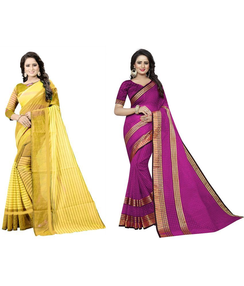     			Saadhvi Cotton Silk Printed Saree With Blouse Piece - Multicolor ( Pack of 2 )