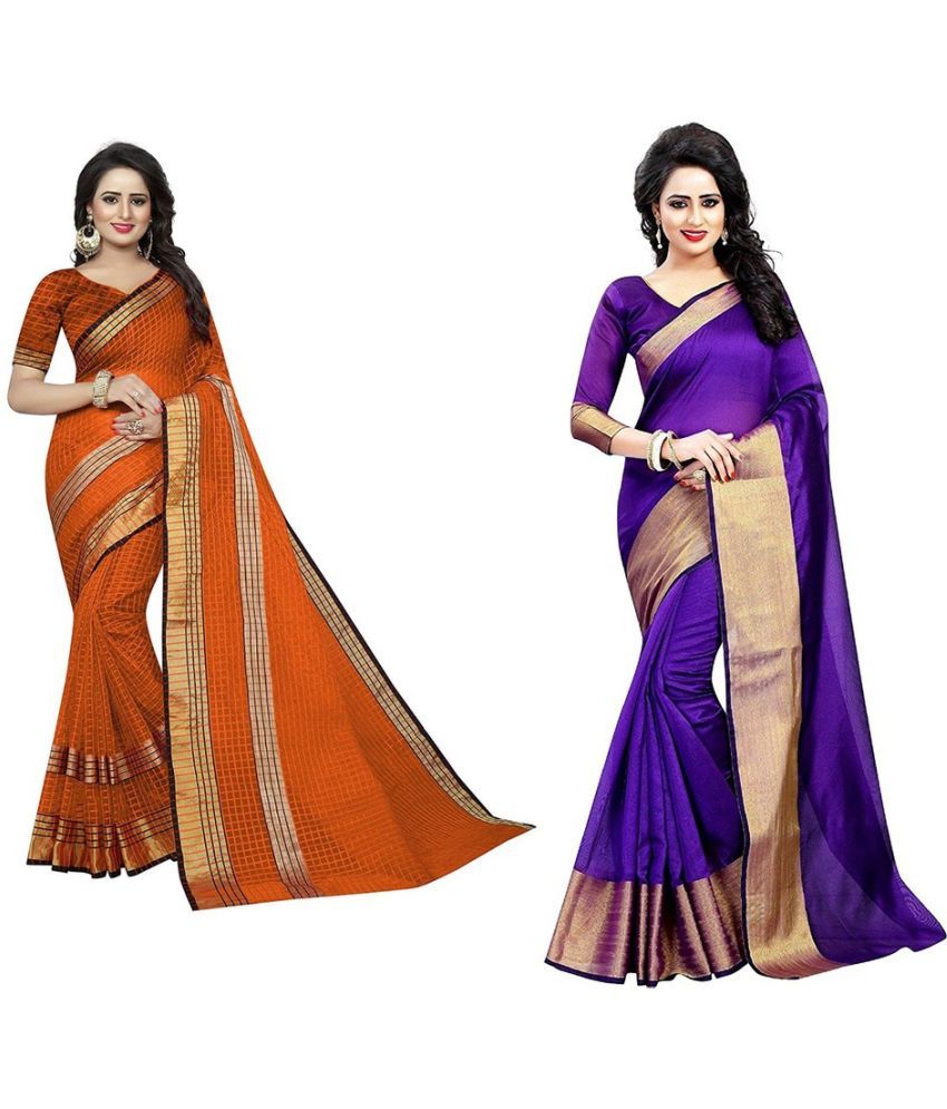     			Saadhvi Cotton Silk Printed Saree With Blouse Piece - Multicolor ( Pack of 2 )