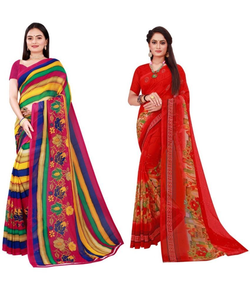     			Saadhvi Cotton Silk Printed Saree With Blouse Piece - Multicolor ( Pack of 2 )