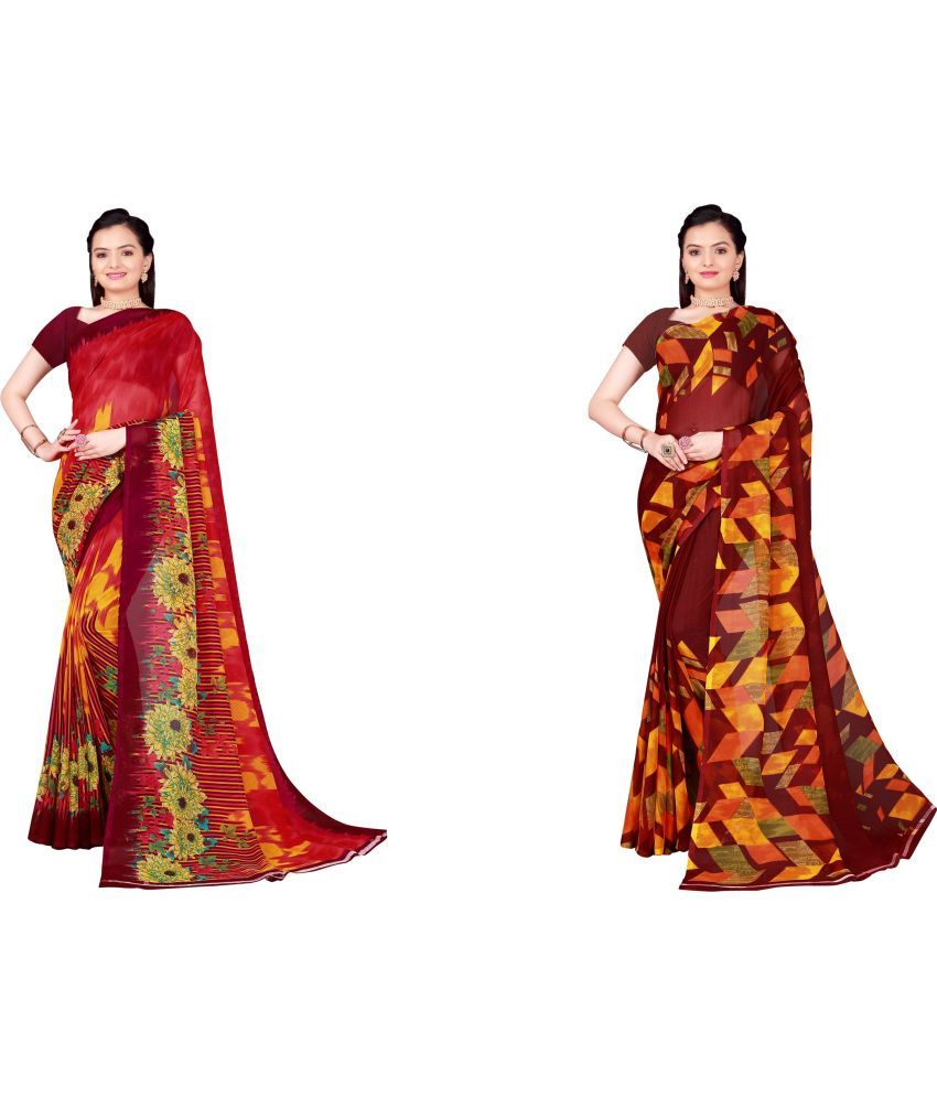     			Saadhvi Cotton Silk Printed Saree With Blouse Piece - Multicolor ( Pack of 2 )