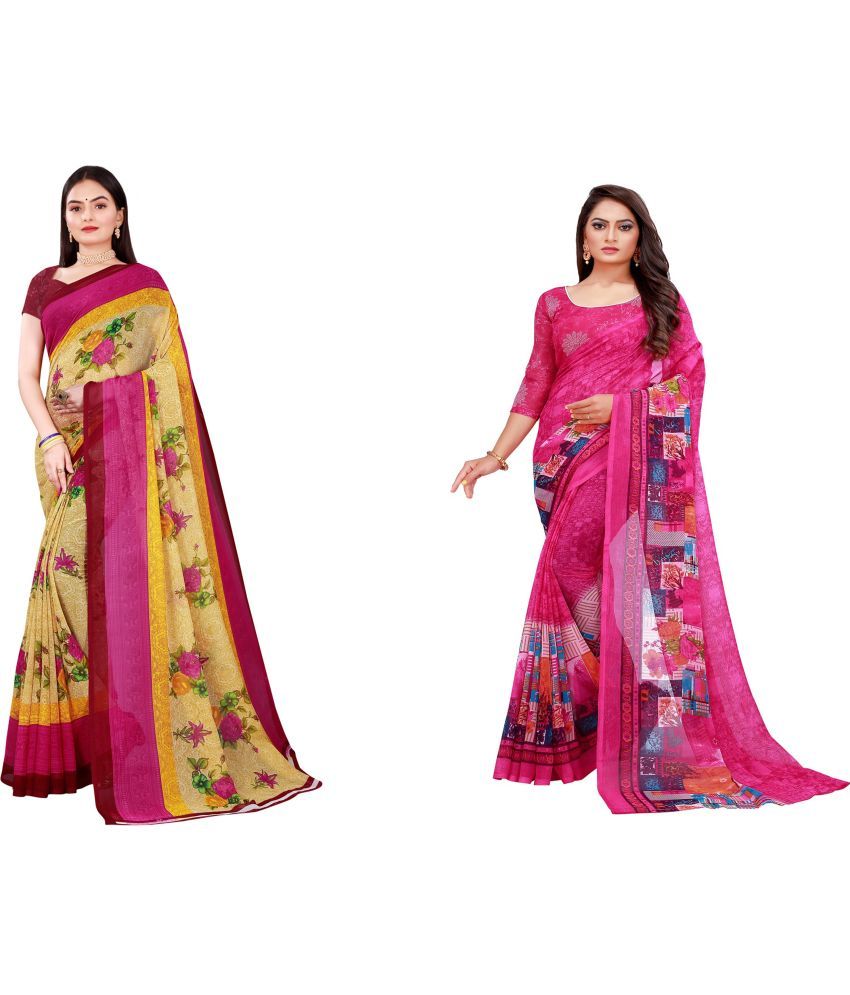     			Saadhvi Cotton Silk Printed Saree With Blouse Piece - Multicolor ( Pack of 2 )