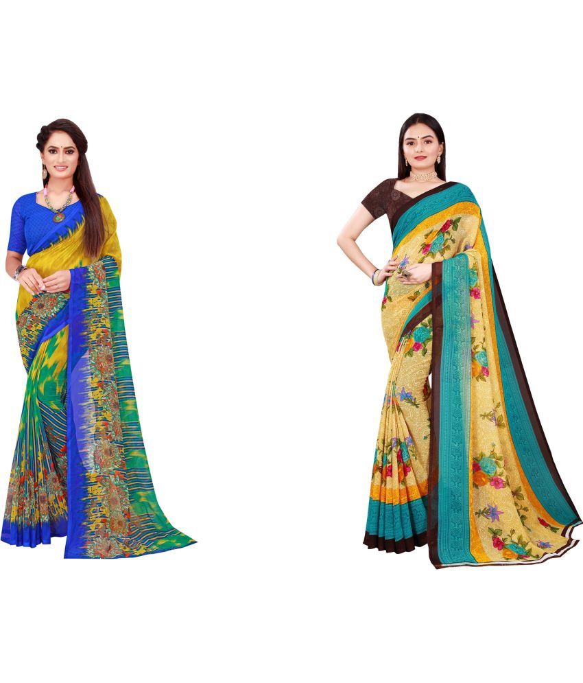     			Saadhvi Cotton Silk Printed Saree With Blouse Piece - Multicolor ( Pack of 2 )