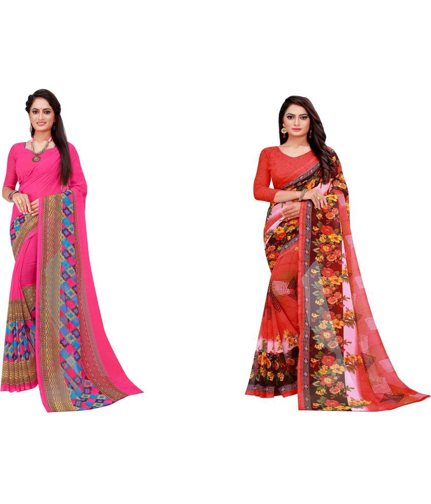     			Saadhvi Cotton Silk Printed Saree With Blouse Piece - Multicolor ( Pack of 2 )