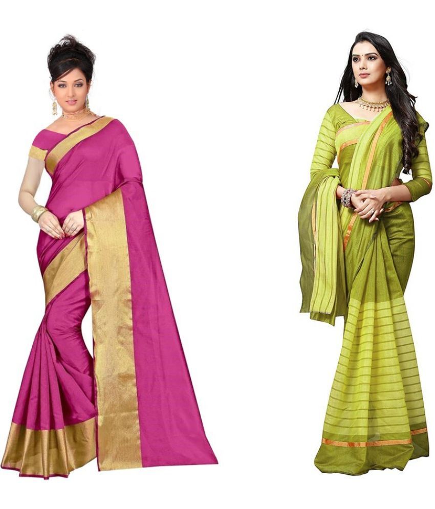     			Saadhvi Cotton Silk Printed Saree With Blouse Piece - Multicolor ( Pack of 2 )