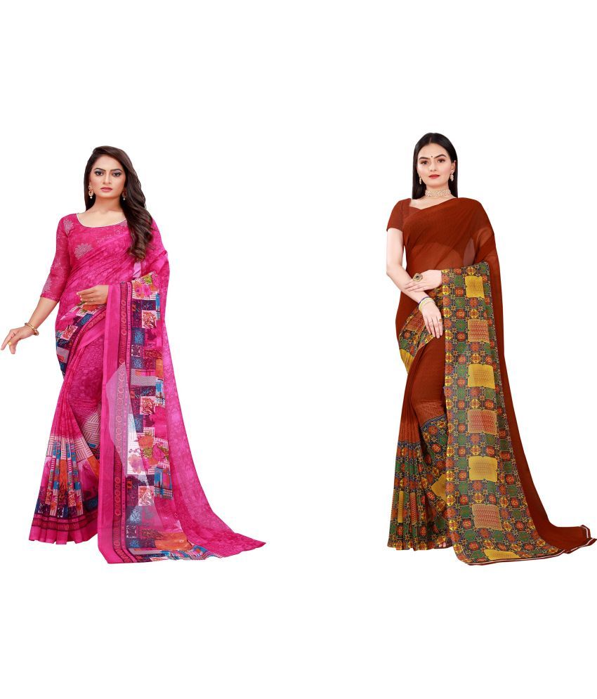     			Saadhvi Cotton Silk Printed Saree With Blouse Piece - Multicolor ( Pack of 2 )