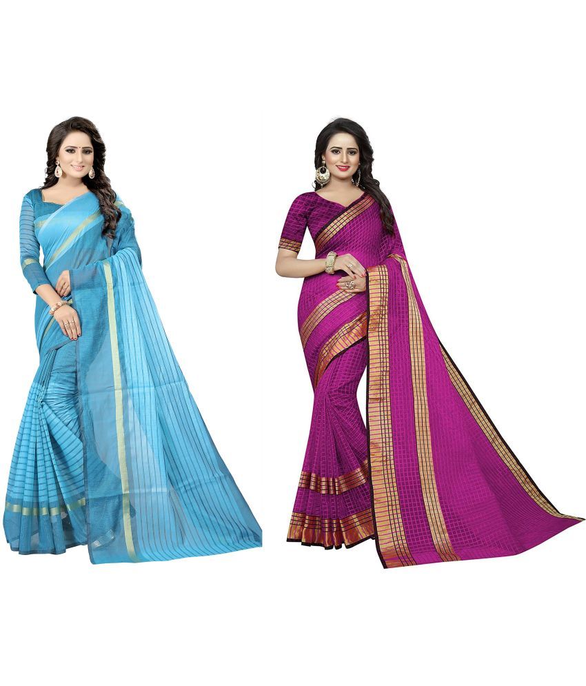     			Saadhvi Cotton Silk Printed Saree With Blouse Piece - Multicolor ( Pack of 2 )