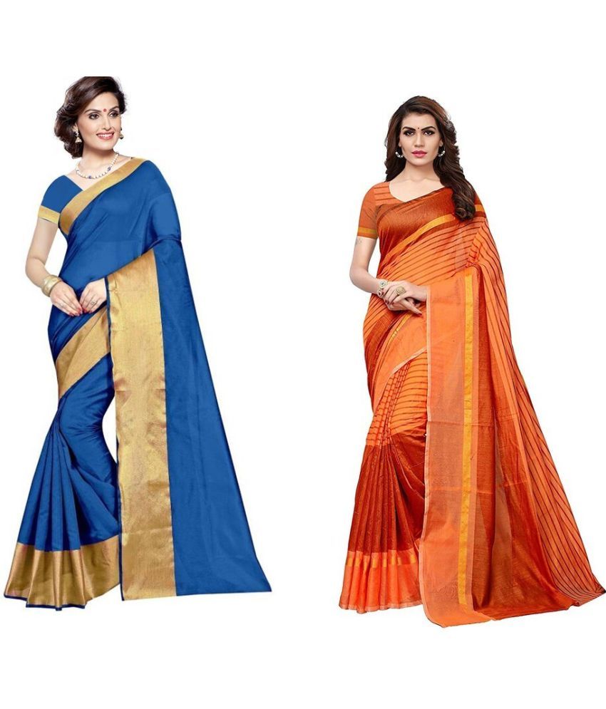     			Saadhvi Cotton Silk Printed Saree With Blouse Piece - Multicolor ( Pack of 2 )