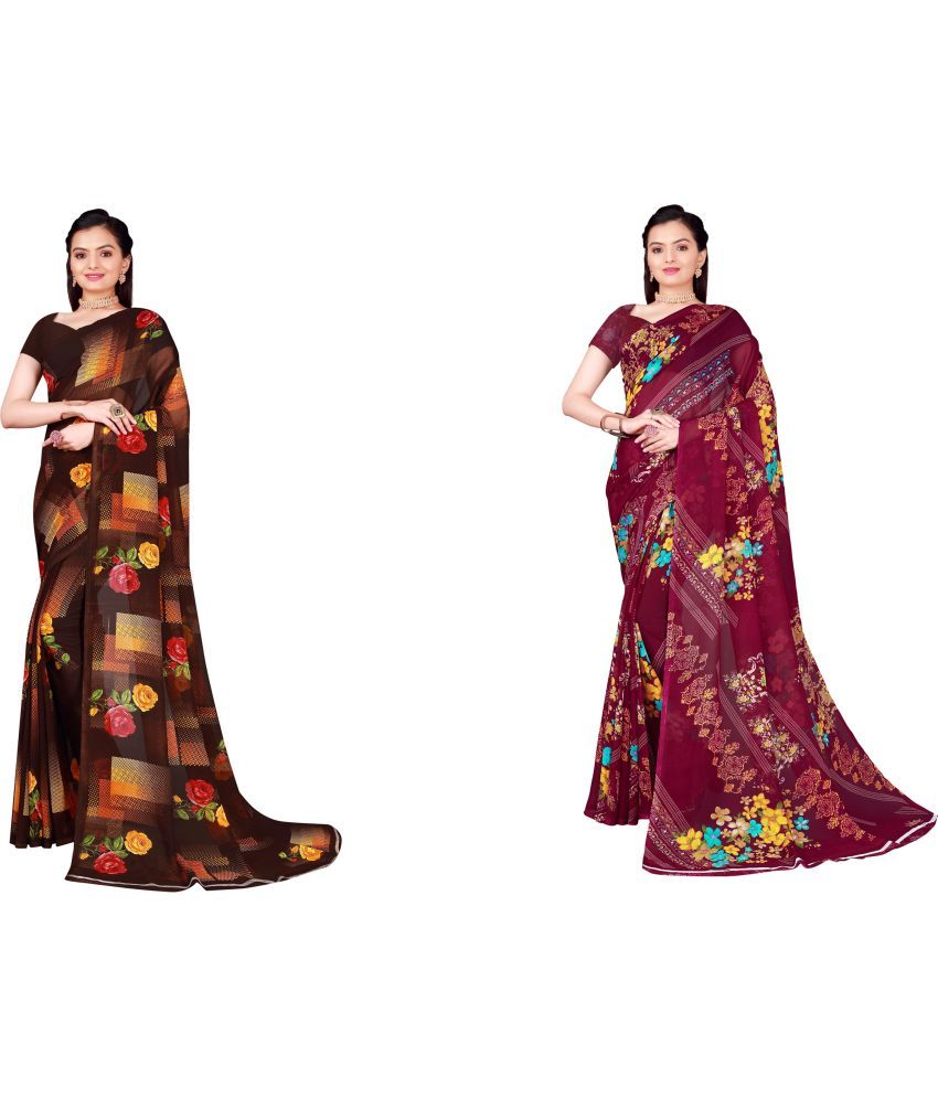     			Saadhvi Cotton Silk Printed Saree With Blouse Piece - Multicolor ( Pack of 2 )