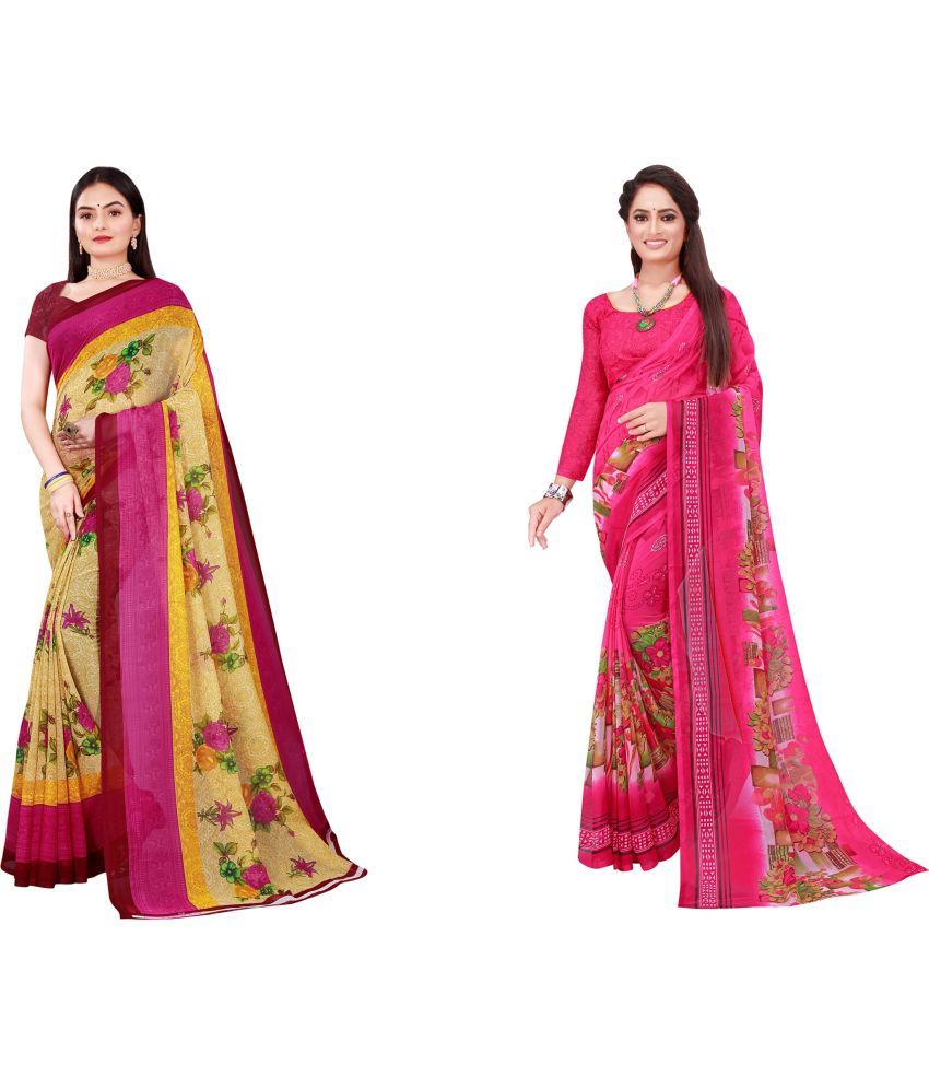     			Saadhvi Cotton Silk Printed Saree With Blouse Piece - Multicolor ( Pack of 2 )