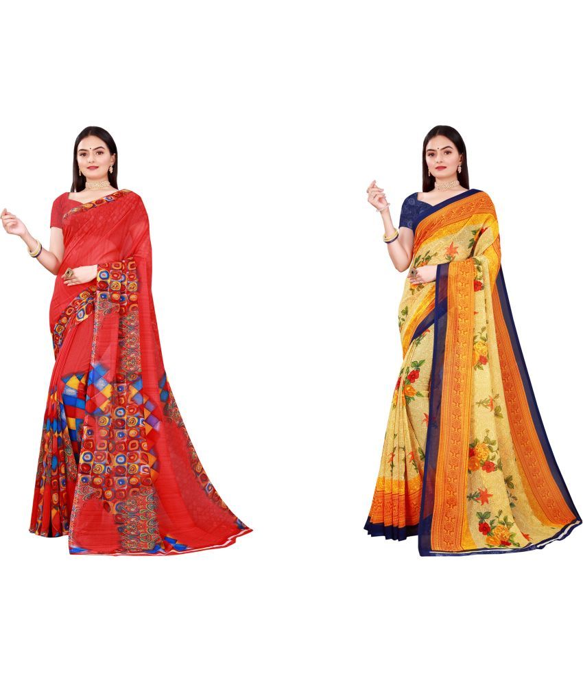     			Saadhvi Cotton Silk Printed Saree With Blouse Piece - Multicolor ( Pack of 2 )