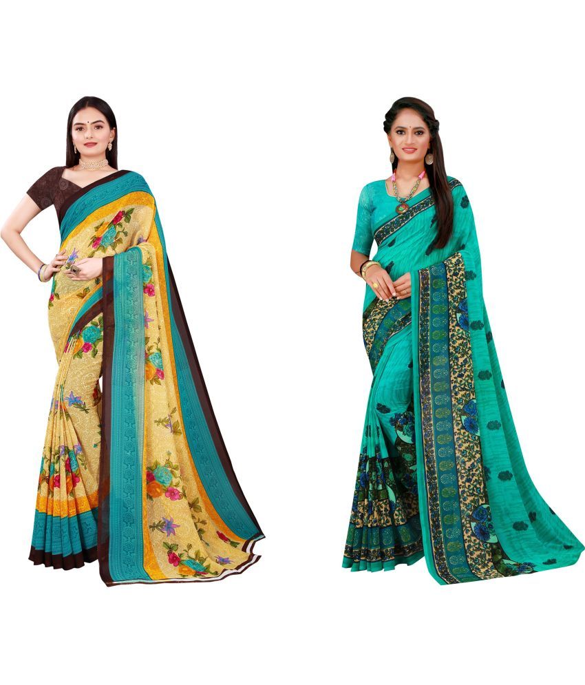     			Saadhvi Cotton Silk Printed Saree With Blouse Piece - Multicolor ( Pack of 2 )