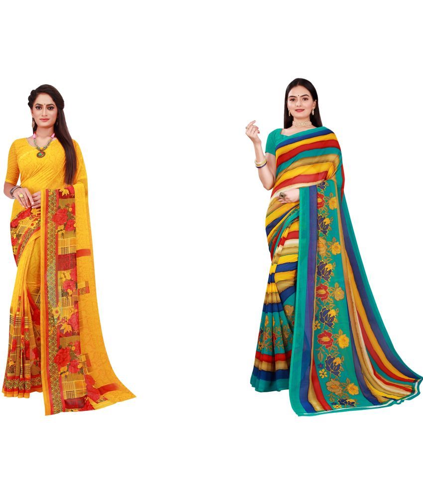     			Saadhvi Cotton Silk Printed Saree With Blouse Piece - Multicolor ( Pack of 2 )