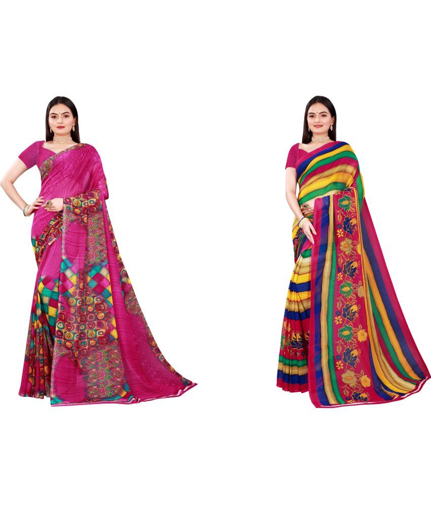     			Saadhvi Cotton Silk Printed Saree With Blouse Piece - Multicolor ( Pack of 2 )