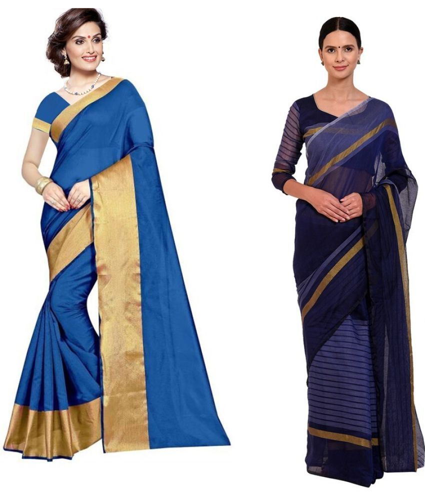     			Saadhvi Cotton Silk Printed Saree With Blouse Piece - Multicolor ( Pack of 2 )