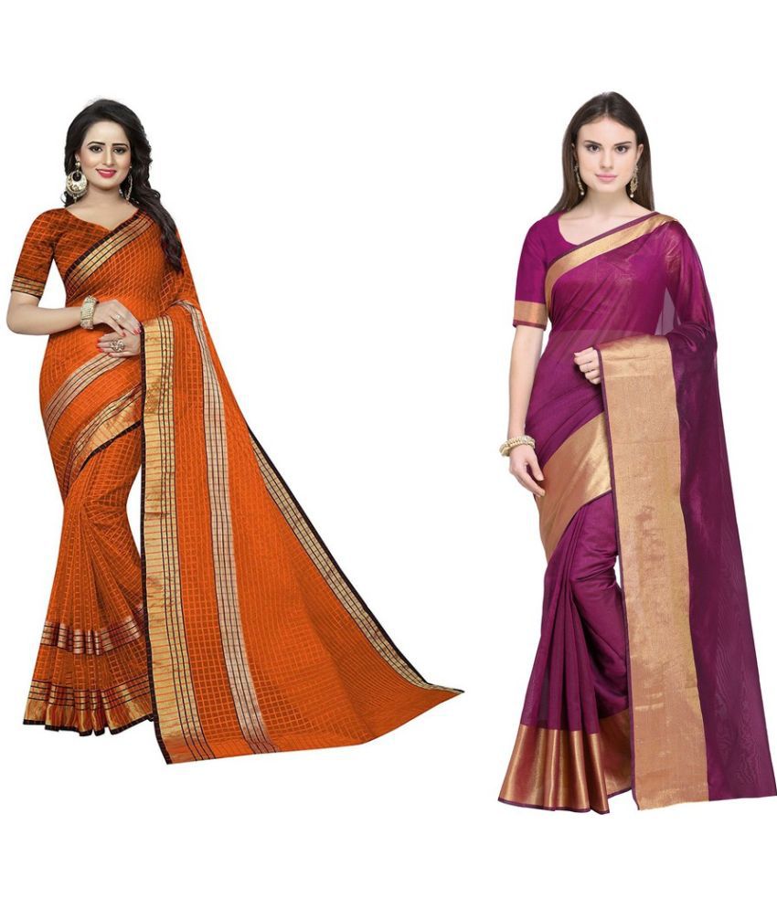     			Saadhvi Cotton Silk Printed Saree With Blouse Piece - Multicolor ( Pack of 2 )