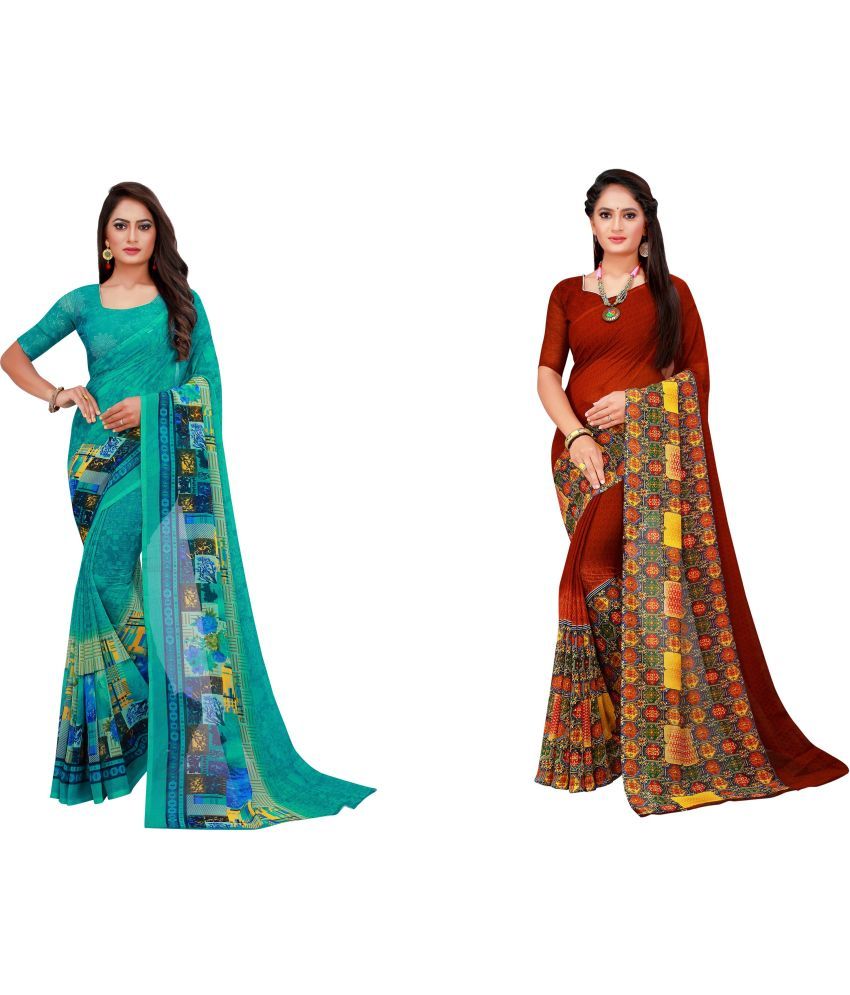     			Saadhvi Cotton Silk Printed Saree With Blouse Piece - Multicolor ( Pack of 2 )