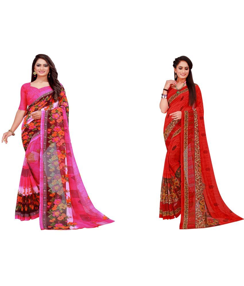     			Saadhvi Cotton Silk Printed Saree With Blouse Piece - Multicolor ( Pack of 2 )