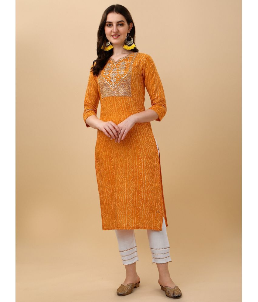     			TRAHIMAM Cotton Blend Printed Kurti With Pants Women's Stitched Salwar Suit - Yellow ( Pack of 1 )